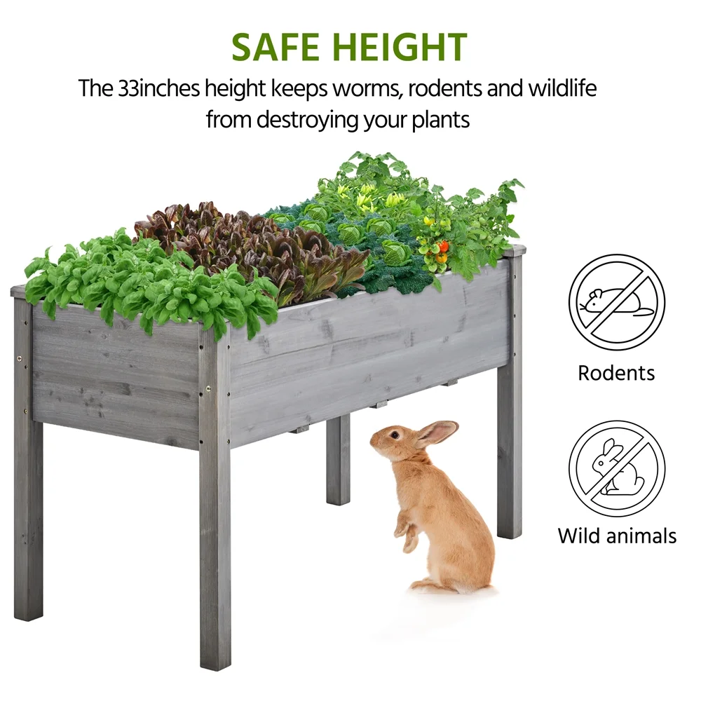 Topeakmart Fir Wood Garden Bed Rectangle Raised Planters Box for Vegetables/Fruits, Gray