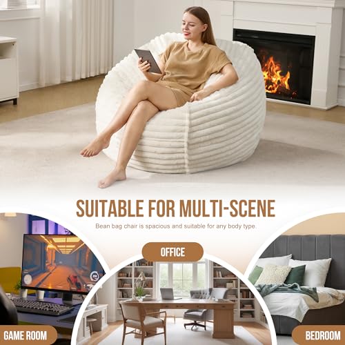 Hobestluk 5ft Bean Bag Chairs for Adults Large Beanbag Chair with Stripe Plush Cover Big Bean Bag Chair for Living Room Bedroom Dorm Office -Black