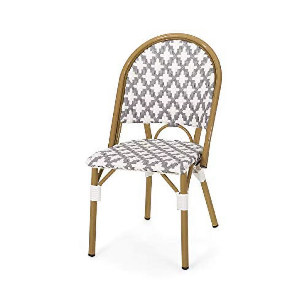 Christopher Knight Home 313259 Anastasia Outdoor French Bistro Chair (Set of 2), Gray + White + Bamboo Print Finish