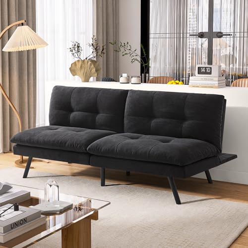 Faux Leather Futon Sofa Bed,Convertible Futon Couch,Memory Foam Loveseat Sleeper Sofa,Small Splitback Modern Folding Couch for Living Room,Office