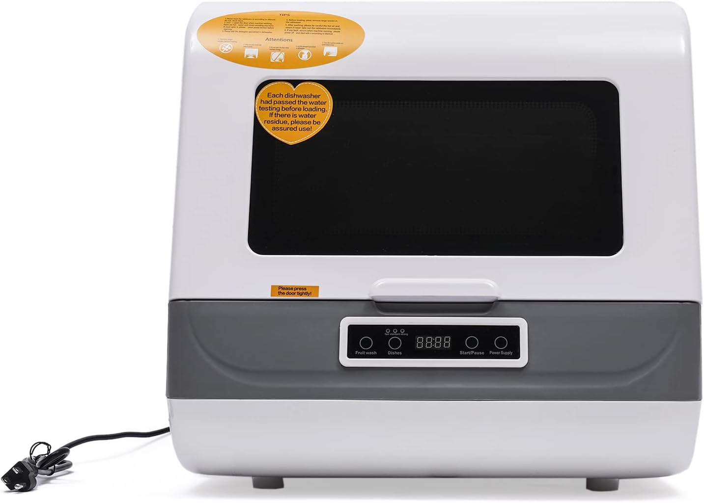 Countertop Dishwasher, 110V 1200W Mini Countertop Dishwasher, Large Capacity Compact Dishwasher w/3 Programs, 75°C Hot Air Drying