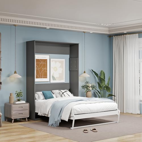 Black Wood Full Size Murphy Bed, Murphy Bed Full Space-Saving Wall Beds