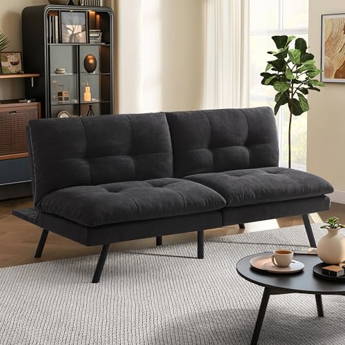 71" Convertible Futon Sofa,Faux Leather Futon Couch Bed,Sleeper Sofa Bed,Memory Foam Modern Folding Small Loveseat for Living Room,Office,Apartment