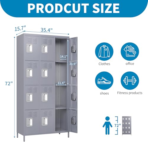 6 Doors Metal Lockers for Employees 72" H Storage Cabinet Lockable Locker with Shelves Steel Storage Locker for Gym School Office Home Requires