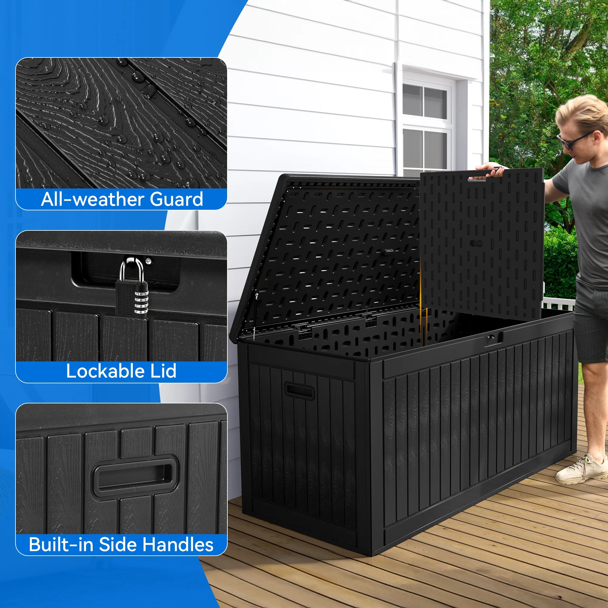 Dextrus Large Outdoor Deck Box - Spacious, Durable, and Convenient 260 Gallon Large Double-Wall Resin Outdoor Storage Boxes, Lockable & Waterproof