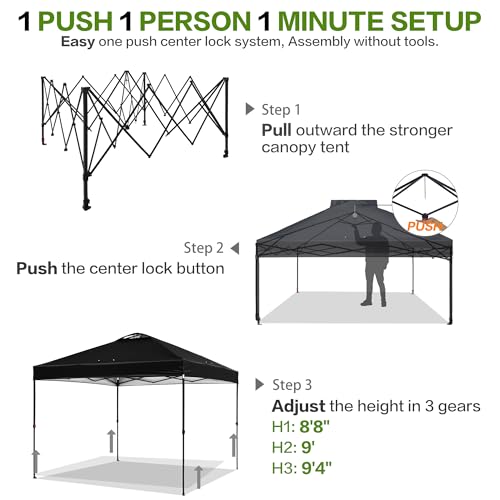 10'x10' Pop Up Canopy Tent with 1 Sidewall and 6 Pockets, One Push Setup, Instant Shade Tent with Vented Roof for Beach Patio Outdoor, Case, 8 Stakes