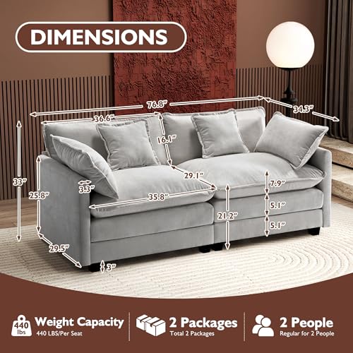 Ihanherry 111.4" U Shaped Modern Cloud Sofa Modular Sectional Couch with 2 Ottoman, 5-Seat Chenille Deep Seat Sofa with Pillow for Living Room