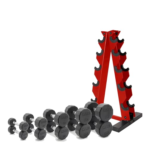 CAP Barbell 150 LB Coated Hex Dumbbell Weight Set with Vertical Rack | Multiple Options