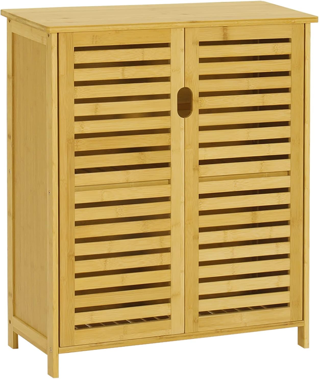 VIAGDO Bathroom Storage Cabinet Freestanding Narrow Bamboo Cabinet for Small Spaces, Wood Bathroom Floor Cabinet with Shutter Doors and 2 Shelves