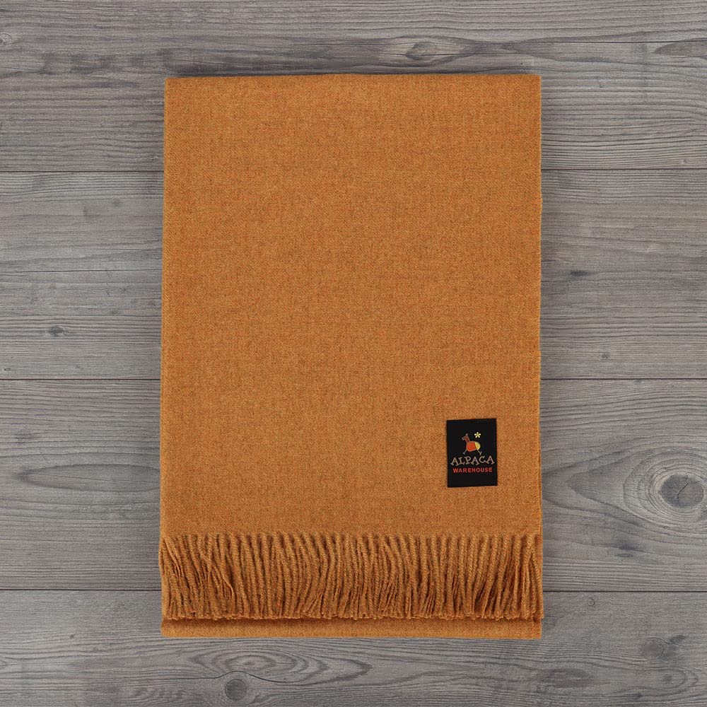 100% Baby Alpaca Wool Blanket Throw Solid Color Design for Bed Couch Sofa Soft Warm Peruvian Alpaca Wool Blankets 72" x 52" (Amber)