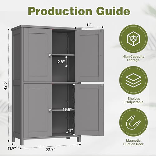 Nuturelly Freestanding Pantry Cabinets, Kitchen Floor Storage Cabinet with 4 Doors & 3 Adjustable Heights