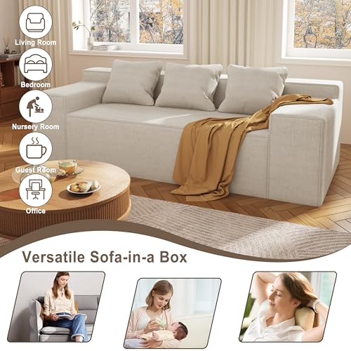 Modern Loveseat, Sofa Couch in a Box, No Assembly Needed, with 2 Pillows, Cat-Scratch Resistant Linen,Small Sofa for for Small Space, Living Room