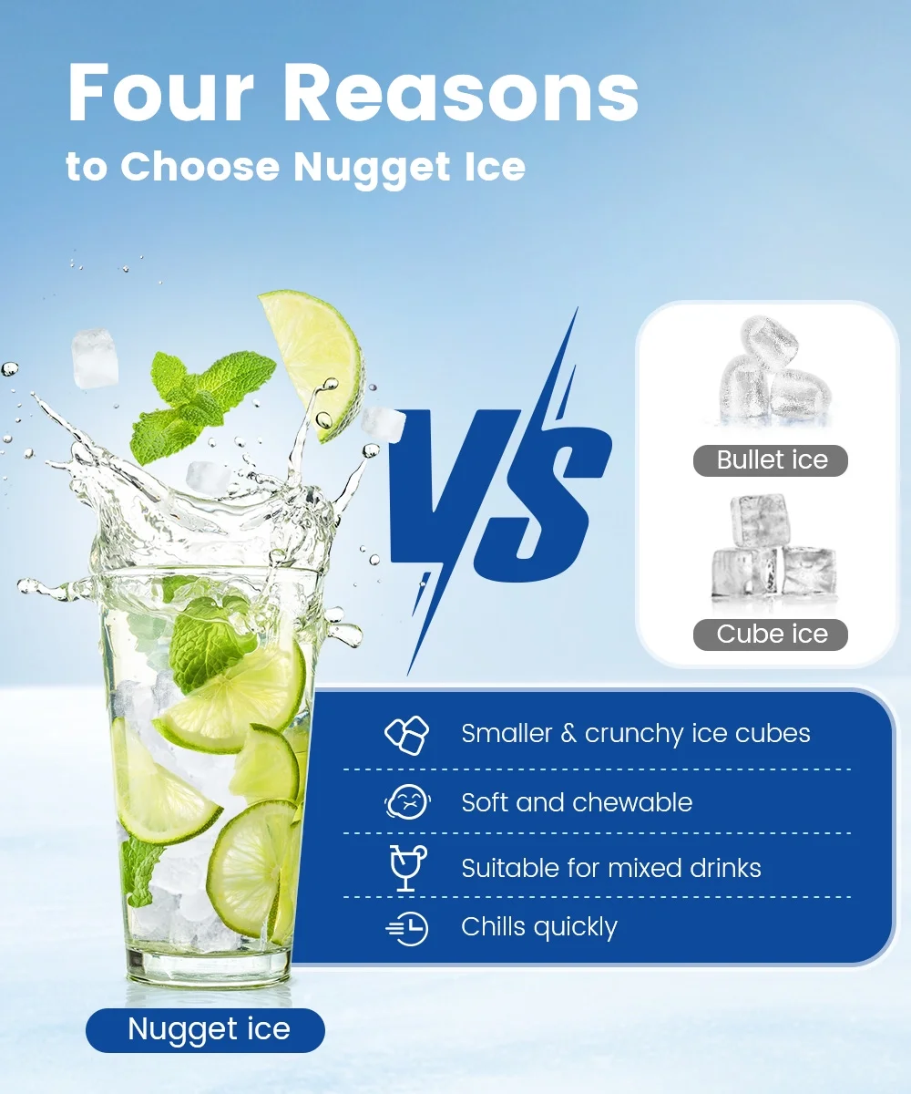 COWSAR 33lbs Countertop Nugget Ice Maker, Potable with Scoop,聽Soft Nugget Ice Ready in 10mins, Red