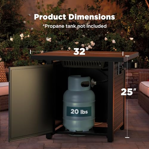 Ciays Propane Fire Pits 32 Inch Outdoor Gas Fire Pit, 50,000 BTU Steel Fire Table with Lid and Lava Rock