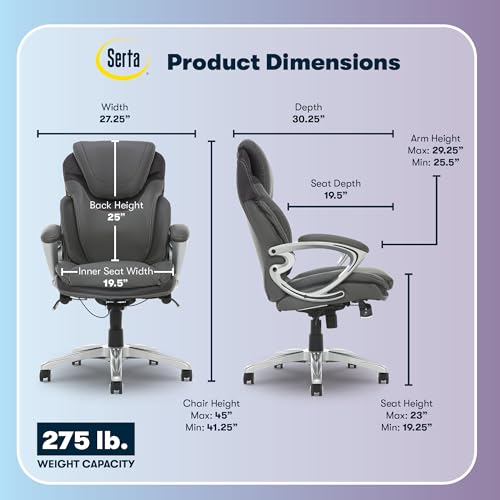 Serta Bryce Executive Office Chair, Ergonomic Computer DeskChairs with Patented AIR Lumbar Support, Comfy Body Pillows, Height Adjustable