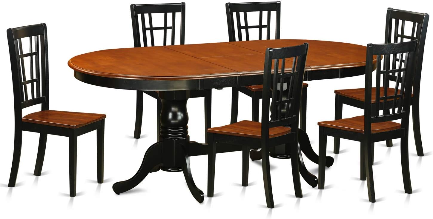 East West Furniture PLNI7-BCH-W 7 Piece Dining Set Consist of an Oval Dining Room Table with Butterfly Leaf and 6 Wood Seat Chairs, 42x78 Inch