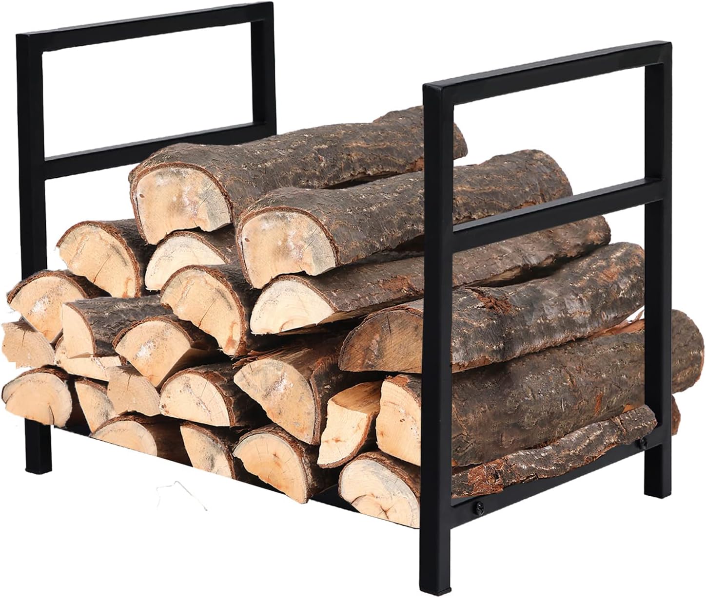 PHI VILLA 17 Inches Small Indoor/Outdoor Firewood Log Rack Log Hoop Bin Log Carrier for Firewood with Scrolls Fireplace Accessories,Decorative Black