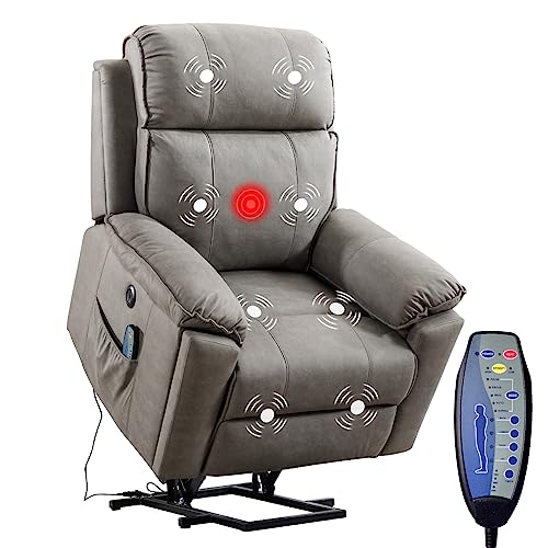 Phoenix Home Power Lift Chair with Massage and Heat for Elderly Recliner, Green Grey
