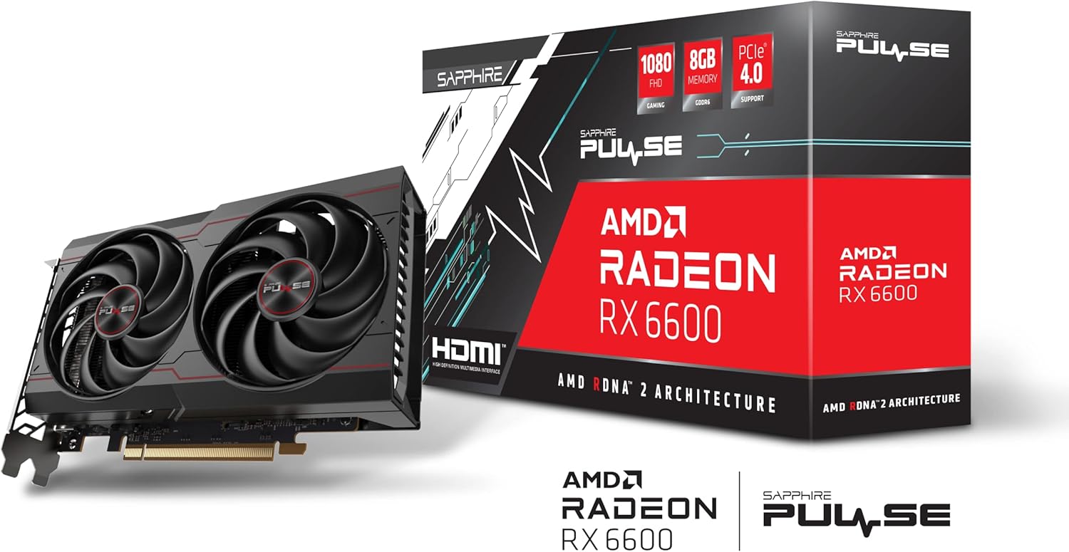 Sapphire Technology 11310-01-20G Pulse AMD Radeon RX 6600 Gaming Graphics Card with 8GB GDDR6, AMD RDNA 2