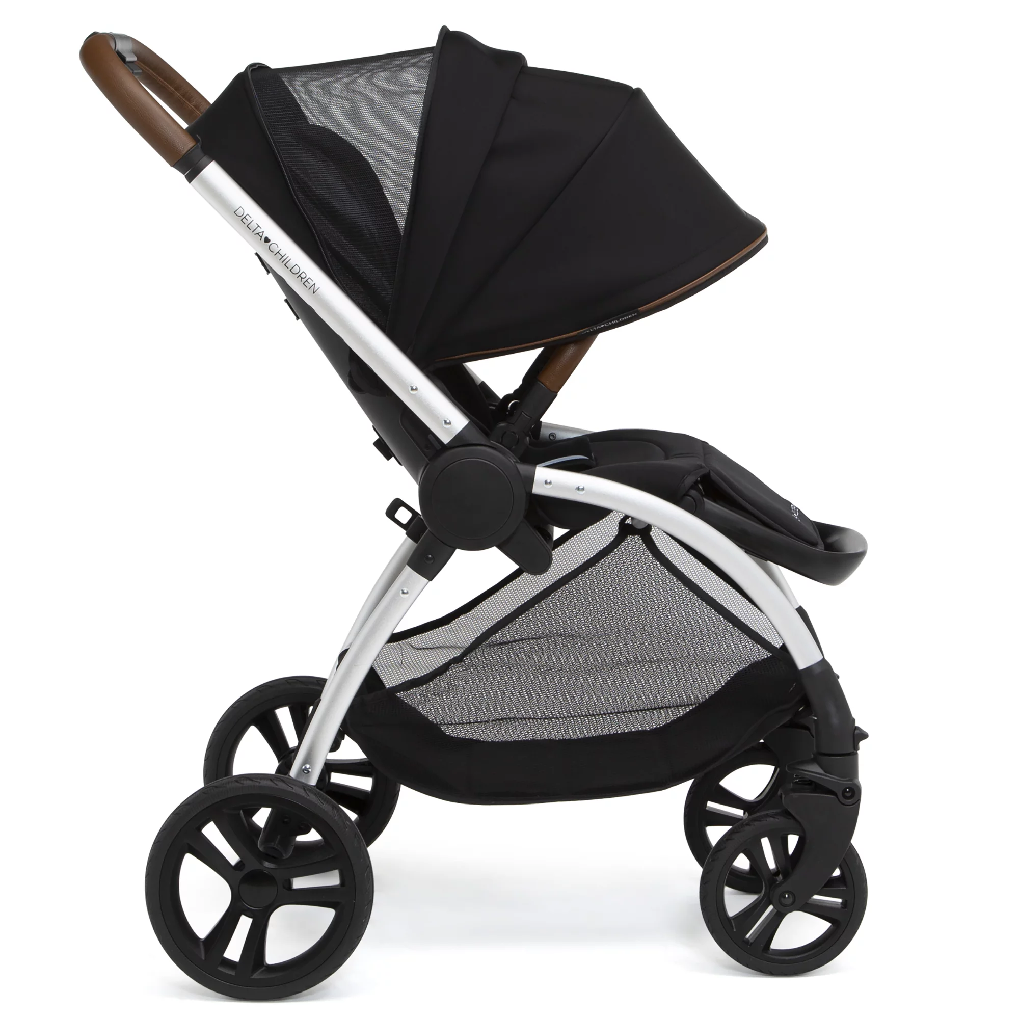 Delta Children Revolve Reversible Stroller - Leather Handlebar; One Hand Easy Fold; Lightweight Shock-Absorbing Frame