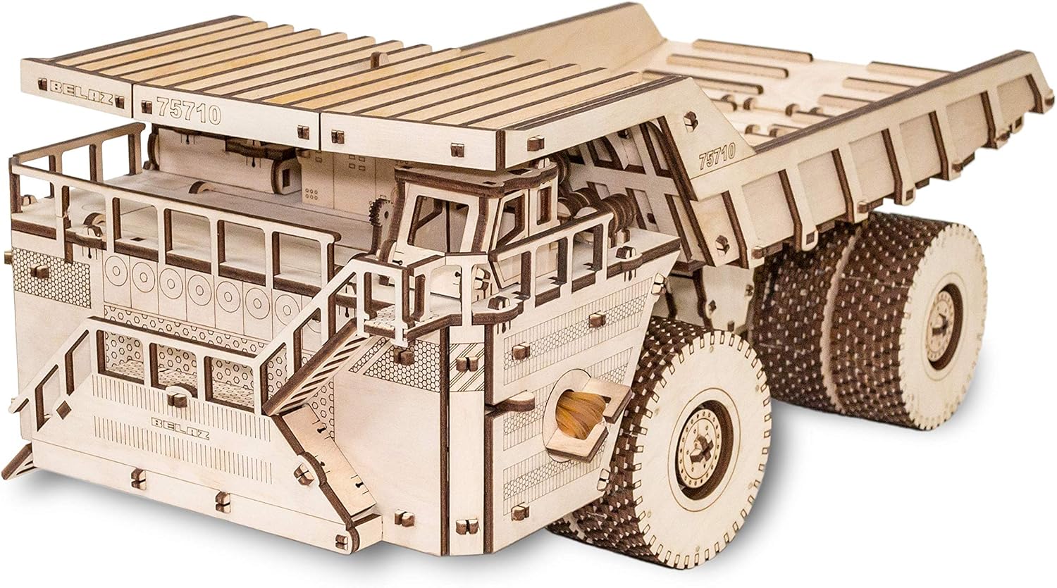 EWA Eco-Wood-Art Models 3D Puzzle for Adults and Teens - Mechanical BELAZ 75710 - Model with Rubber Band Engine - DIY Craft Set