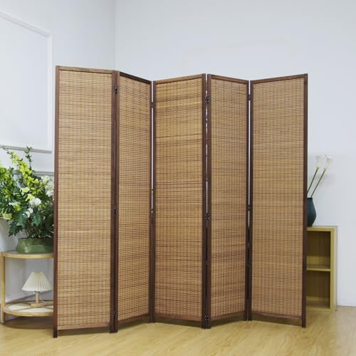 4 Panel Room Divider Screen,5.6 FT Tall Bamboo Panel Divider Folding Privacy Screen,Freestanding Room Divider for Room Seperation,Brown