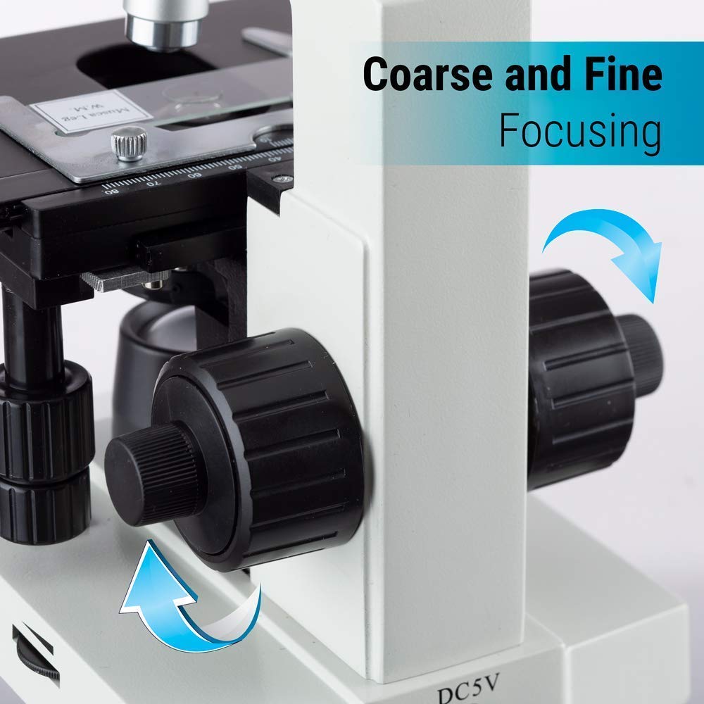 OMAX 40X-2000X LED Binocular Compound Lab Microscope w/ Double Layer Mechanical Stage + Blank Slides, Cover Slips, & Lens Cleaning Paper