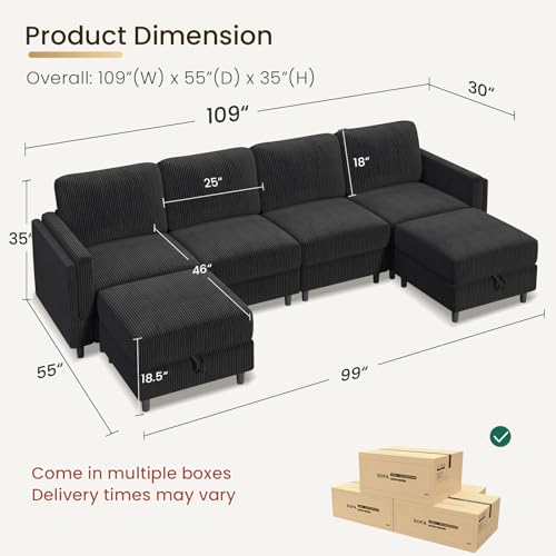KKL Modular Sectional Sofa Bed with Storage Ottoman, Convertible L/U-Shaped Sleeper Couch for Living Room, Modern Reversible Design, Beige