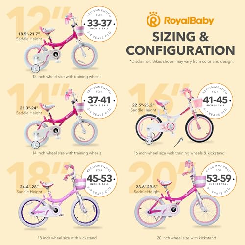 Royalbaby Princess Girls Kids Bike 12 14 16 18 20 Inch Children Bicycle with Basket for Age 3-12 Years
