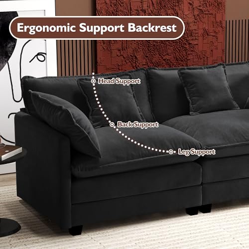 Ihanherry 111.4" U Shaped Modern Cloud Sofa Modular Sectional Couch with 2 Ottoman, 5-Seat Chenille Deep Seat Sofa with Pillow for Living Room