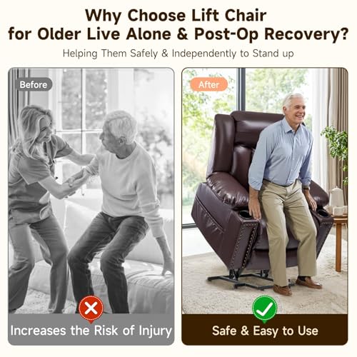 Large Power Lift Chairs Recliners for Elderly with Heated and Massage, Overstuffed Adjustable Lift Chairs, 3 Positions, Breathable Leather