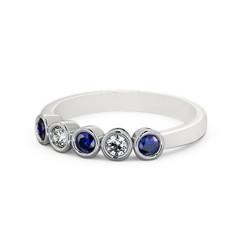 0.50 Ct Round Cut Real Diamond Blue Sapphire Beautiful Eternity Band for Women 14K White Gold Size 11
