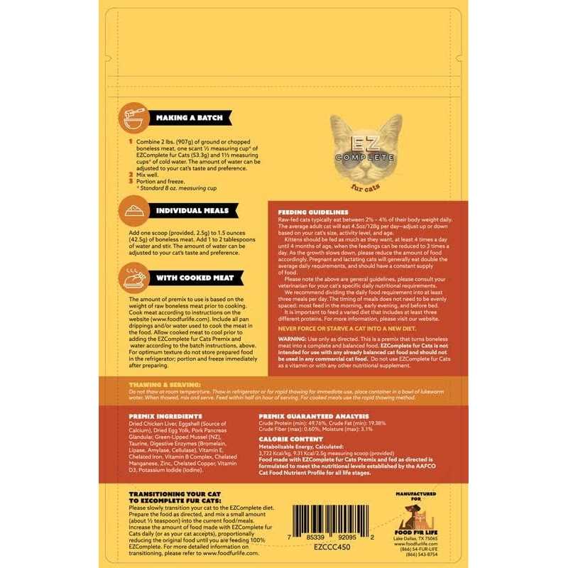 EZComplete Raw Cat Food or Cooked Premix Make A Homemade Cat Food Diet. All Natural - Pet Supplies online store