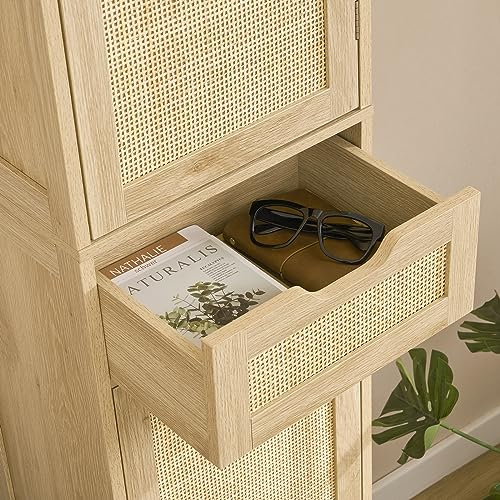 Iwell 67" Tall Bathroom Cabinet, Storage Cabinet with 2 Doors & 1 Drawer, Bathroom Storage Cabinets with Adjustable Shelves, for Living Room