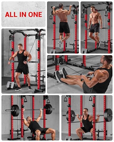 C11 Multi-Function Power Rack, 2000 lbs Power Cage with Adjustable Cable Crossover System and More Training Attachment