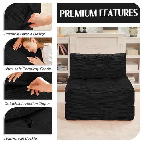 HABUTWAY Folding Sofa Bed, Convertible Sleeper Chair Bed w/Dual-Pillow & Handle, Foldable Floor Sofa Lounge w/Back Support for Living Room, Bedroom