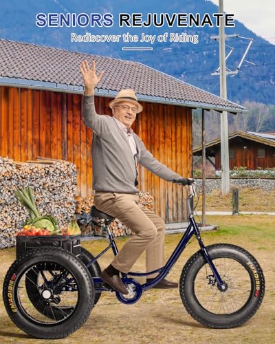 StableRide Adult Tricycle, 20-Inch Fat Tire All-Terrain 3-Wheel Bike, 7-Speed Heavy-Duty, 450lb Capacity, Large Cargo Basket, Dual Disc Brakes