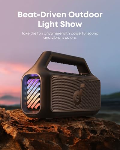 soundcore Boom 2 By Anker, Outdoor Speaker, 80W, Subwoofer, BassUp 2.0, 24H Playtime, IPX7 Waterproof, Floatable, RGB Lights, USB-C, Custom EQ