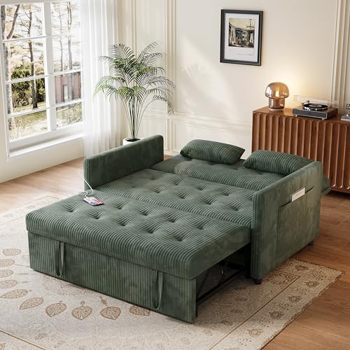 Sofa Bed, Loveseat 3-in-1 Sleeper Sofa with Pull Out Bed, Pockets and USB