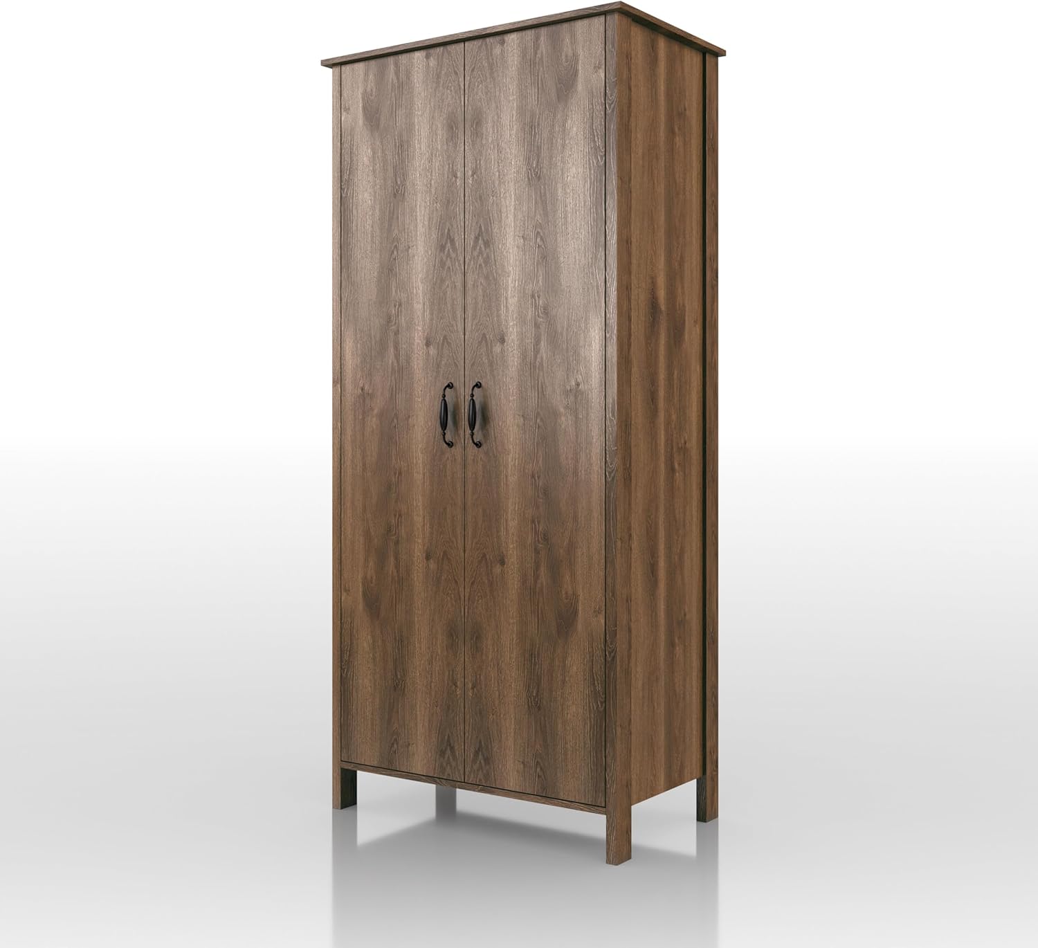 24/7 Shop at Home Piper Farmhouse 2-Doors Wood Armoire Wardrobe Closet with Fixed Shelves and Hanging Rack, Freestanding Clothes Cabinet for Bedroom