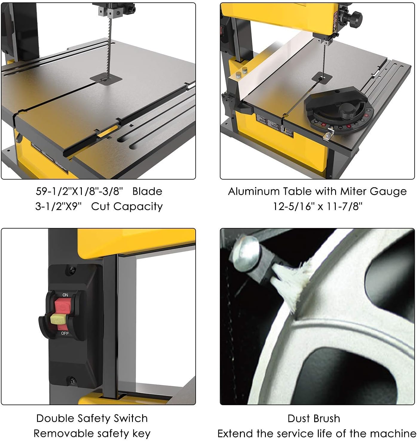 Woodskil 3A 9-Inch Band Saw,2500FPM & 1720RPM Low Noise Induction Motor Bandsaw Anti-Shake with Steel Base and Cast Aluminum Table