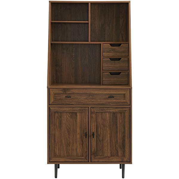 Walker Edison Secretary Hutch Wood Desk with Keyboard Drawer Bookshelf Storage Home Office Storage Cabinet, 64 Inch, Dark Walnut Dark Walnut Desk