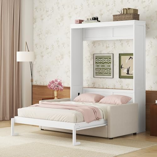Ball & Cast Murphy Bed Wall Bed Queen Size with Cushion,Sofa Platform Bedfram Chest can be Folded,Wood Folding Hideaway w/Slat Support