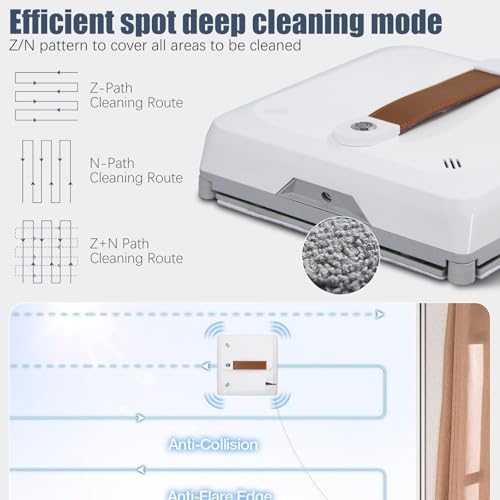 Window Cleaning Robot, 3000Pa Strong Suction Smart Cleaner with Automatic Water Spray, Remote Control, Voice Broadcast