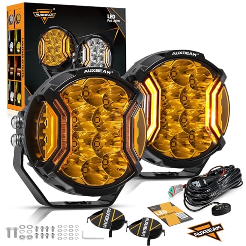 Auxbeam V-MAX Series 72W LED Pod Driving Lights, 4x2.5 Inch Rectangle Side Shooter Offroad Cube Spotlights with Amber DRL