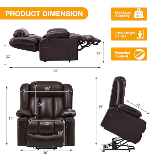 Triple Motor Large Power Lift Recliner Chair for Elderly with Heat and Massage, Lay Flat Lift Chairs for Seniors Infinite Position, Extended Footrest