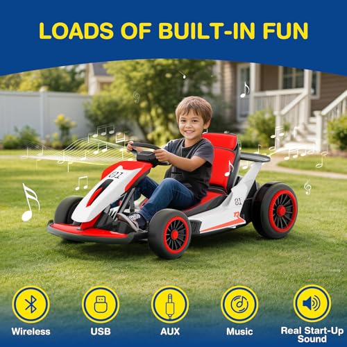 Planet X8 24V Electric Go Kart, 2x150W Drift Kart for Big Kids, 5-Point Safety Belt with Soft Start, Up to 8 MPH Racing Speed, 7AH Large Battery