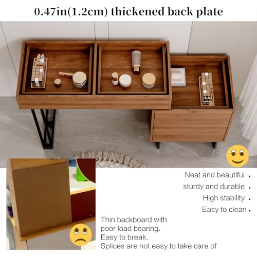 Makeup Vanity Desk with Cloud Lighted Mirror with Power Outlet and LED Strip, 3 Color Lighting Modes with Adjustable Brightness