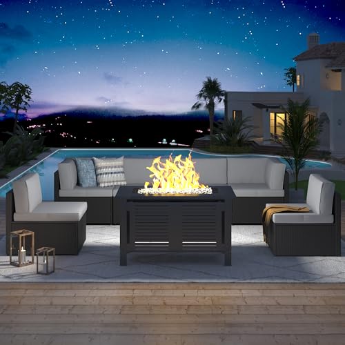 U-MAX 7 Piece Outdoor Patio Furniture Set, PE Rattan Outdoor Wicker Sectional Furniture Chair Set with Cushions and Tea Table