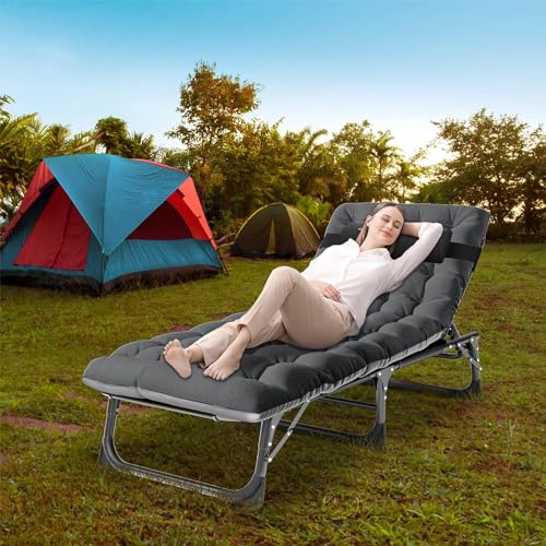 DoCred Folding Camping Cot with Mattress, 2 Pack Heavy Duty Folding Cot for Adults, Portable Sleeping Cot Bed Adults Outdoor Bed with Carry Bag